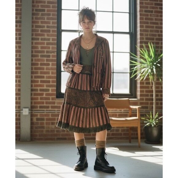 NWT Vtg 90s Solstice Blazer Tiered Skirt Set • Whimsigoth Steampunk Boho Grunge - Picture 3 of 16